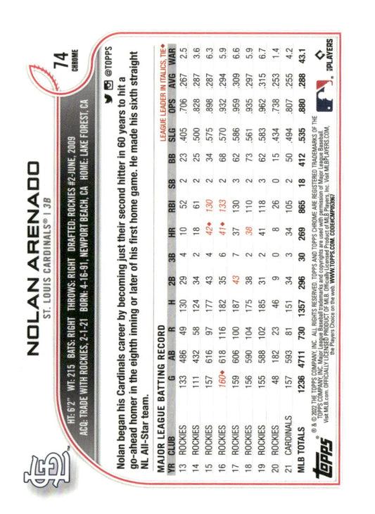 2022 Topps Chrome #74 Nolan Arenado X-Fractor