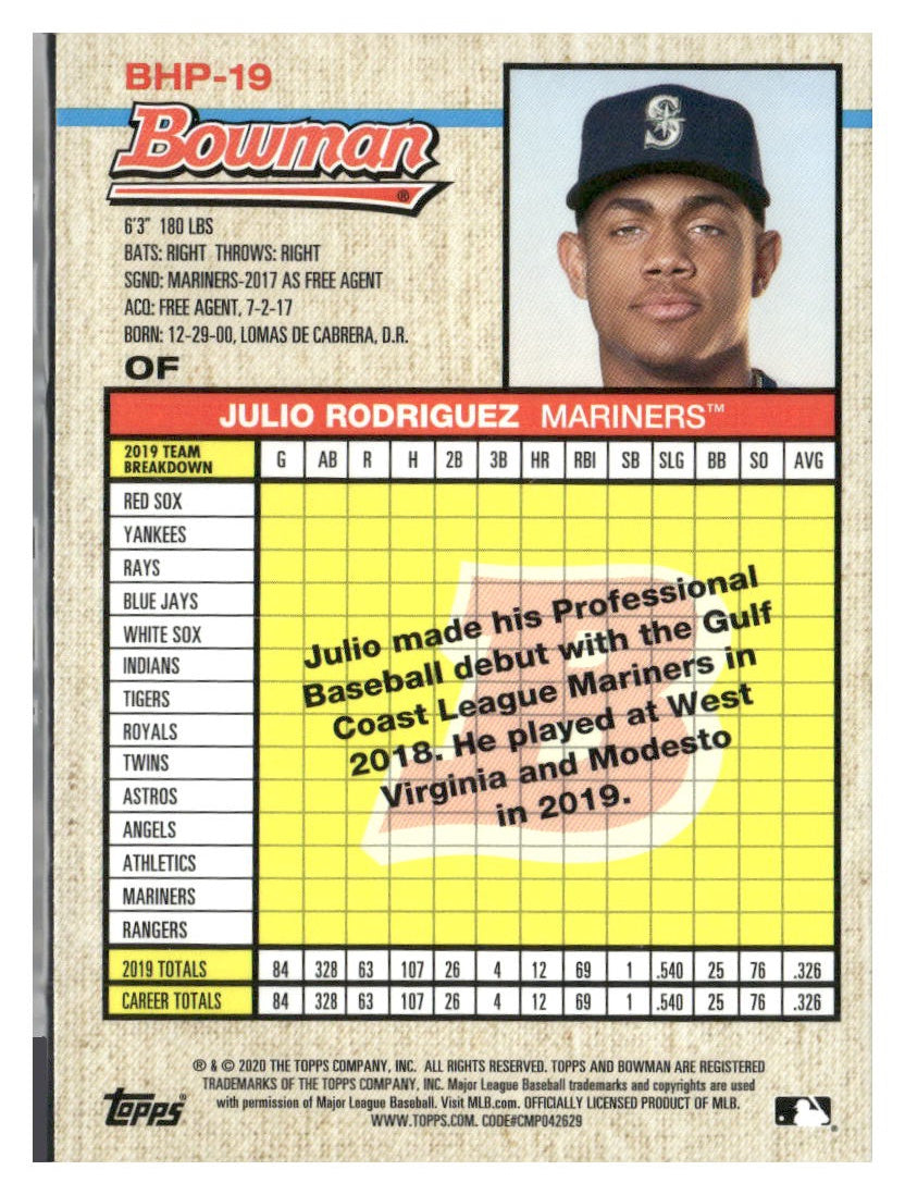 2020 Bowman Heritage #BHP-19 Julio Rodriguez Prospects
