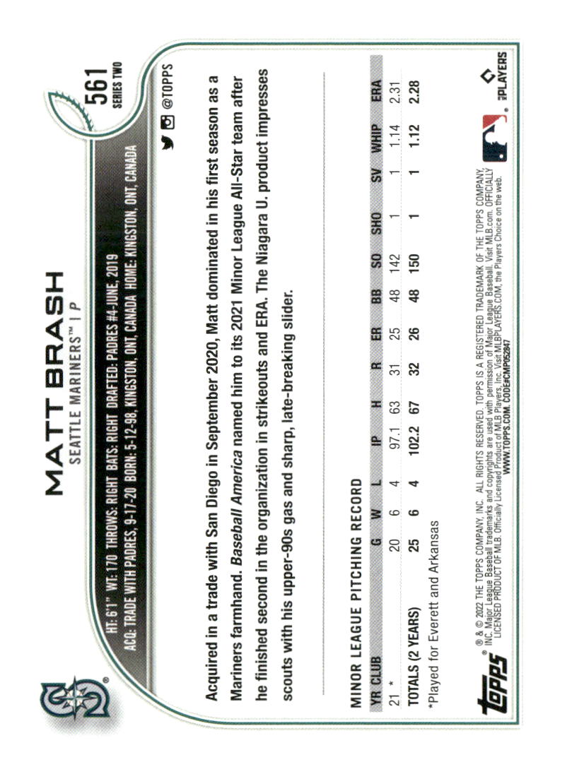 2022 Topps #561 Matt Brash