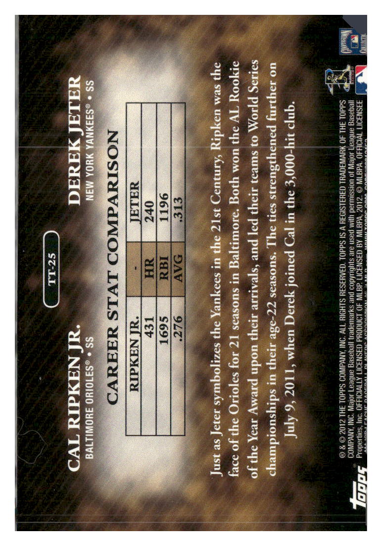 2012 Topps #TT-25 Cal Ripken Jr. / Derek Jeter Timeless Talents