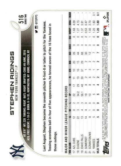 2022 Topps #516b Stephen Ridings