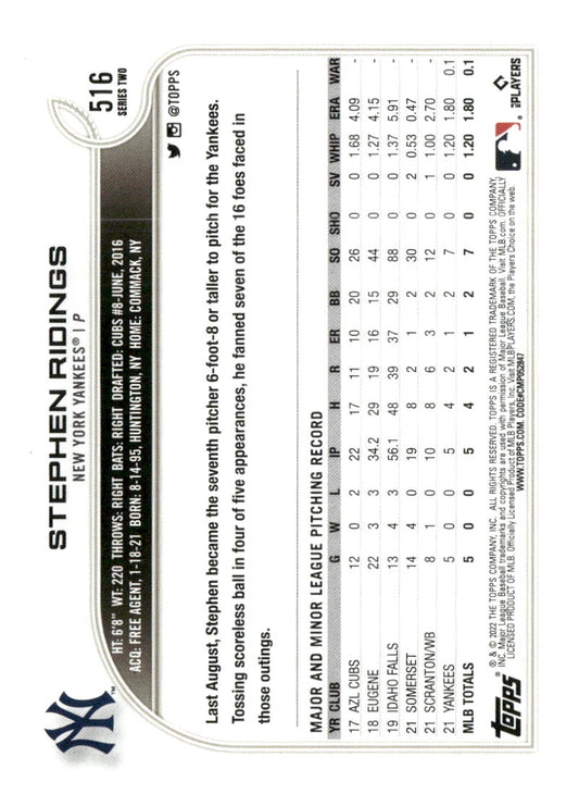 2022 Topps #516b Stephen Ridings