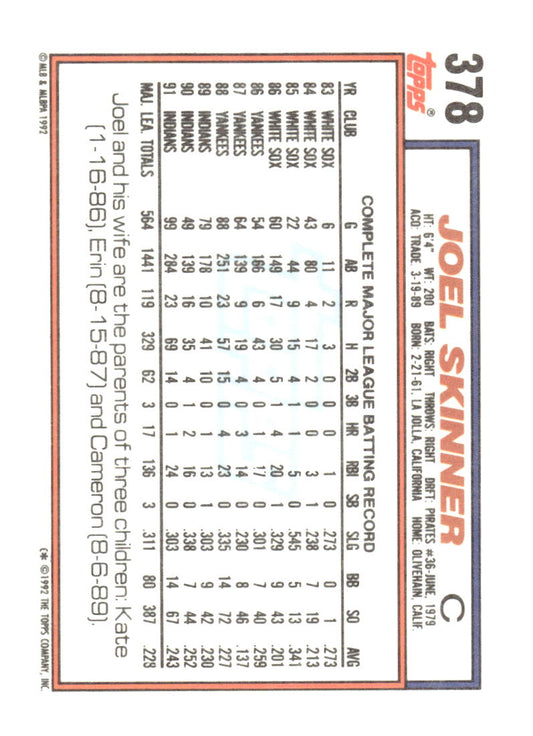 1992 Topps #378 Joel Skinner