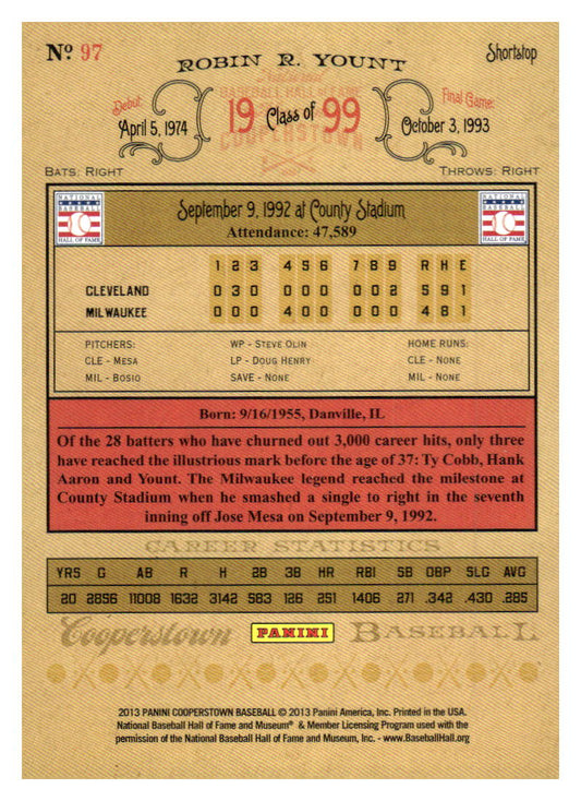 2013 Panini Cooperstown #97 Robin Yount