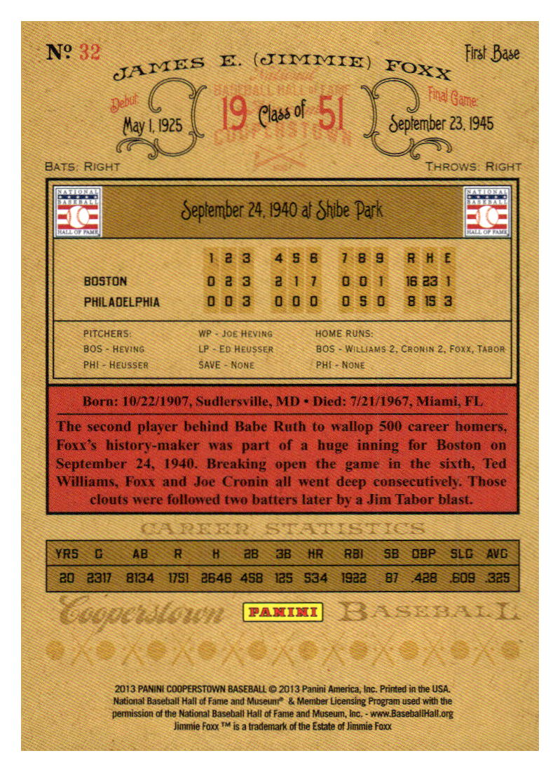 2013 Panini Cooperstown #32 Jimmie Foxx