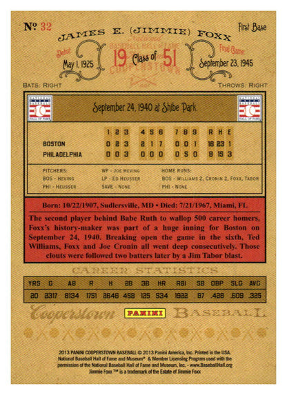 2013 Panini Cooperstown #32 Jimmie Foxx