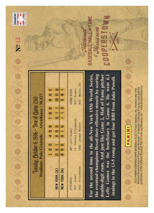 2013 Panini Cooperstown #12 1936 World Series Historic Tickets