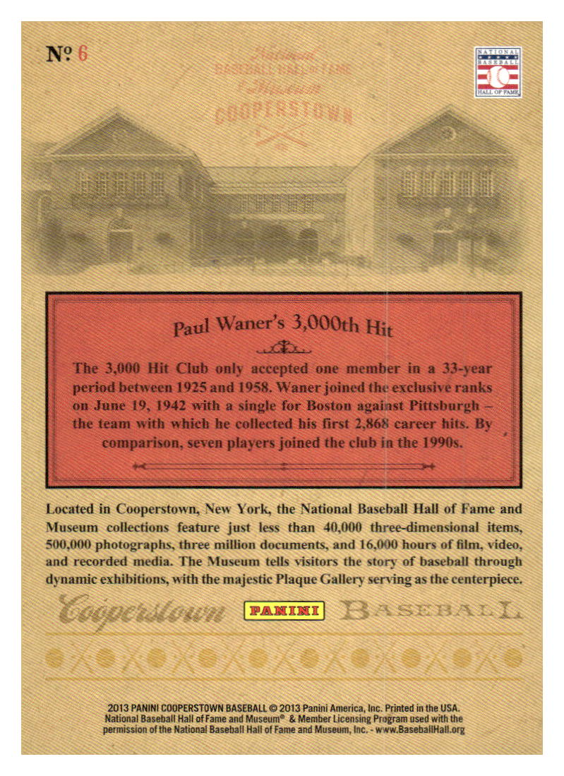 2013 Panini Cooperstown #6 Paul Waner Museum Pieces