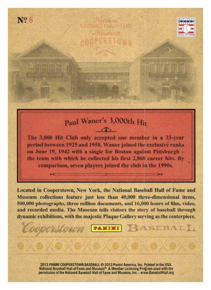2013 Panini Cooperstown #6 Paul Waner Museum Pieces