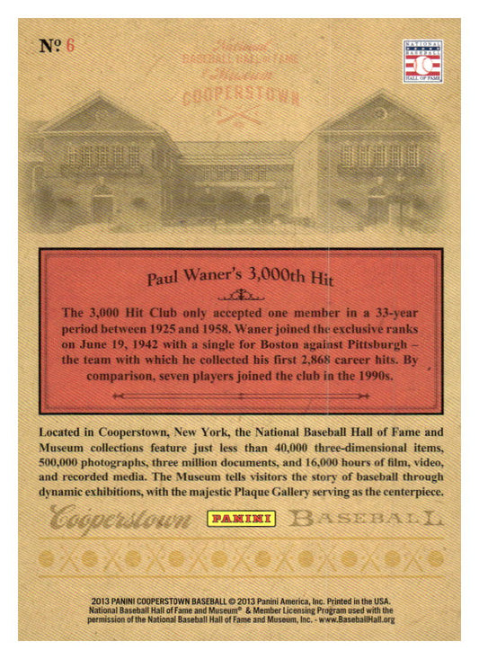 2013 Panini Cooperstown #6 Paul Waner Museum Pieces