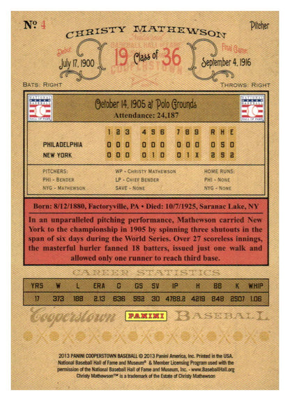 2013 Panini Cooperstown #4 Christy Mathewson Green Crystal