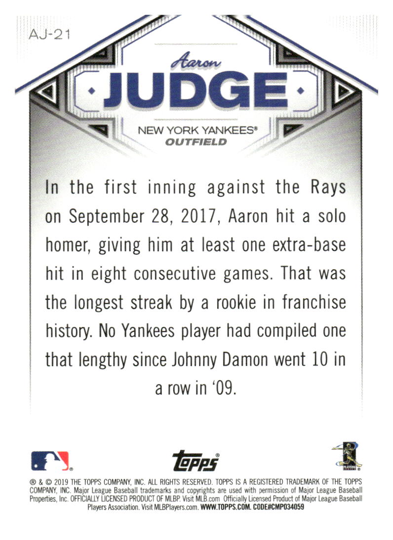 2019 Topps #AJ-21 Aaron Judge Aaron Judge Star Player Highlights