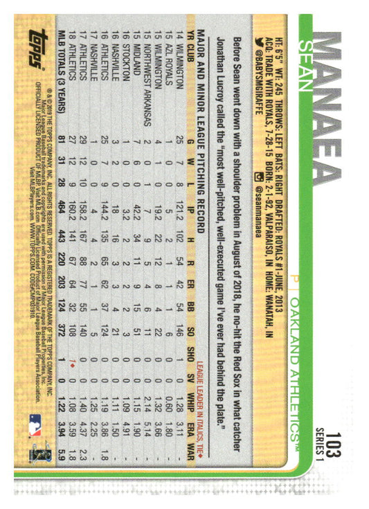 2019 Topps #103 Sean Manaea