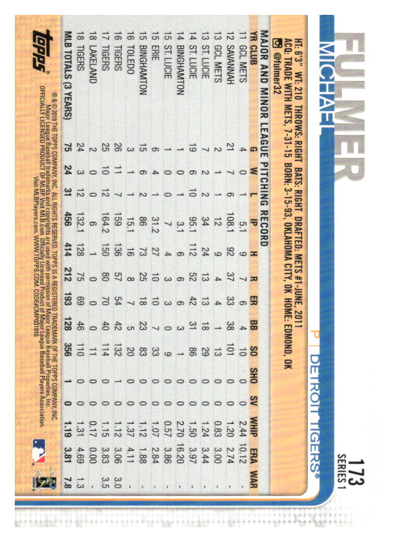 2019 Topps #173 Michael Fulmer Black #/67