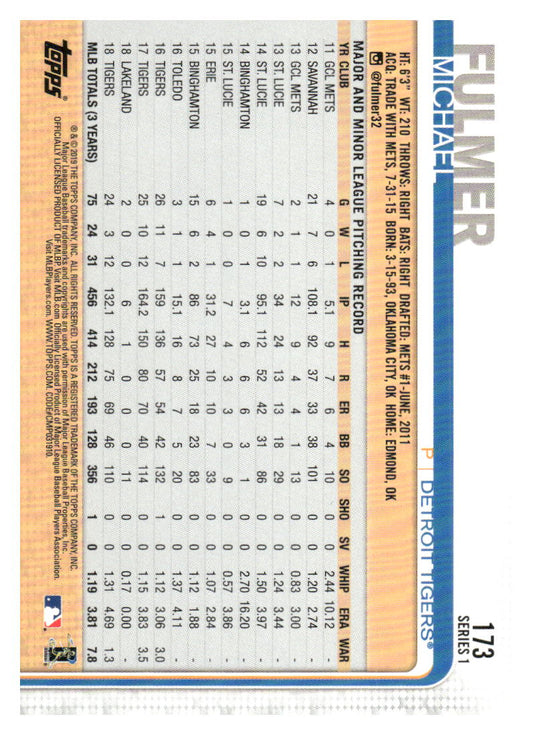 2019 Topps #173 Michael Fulmer Black #/67