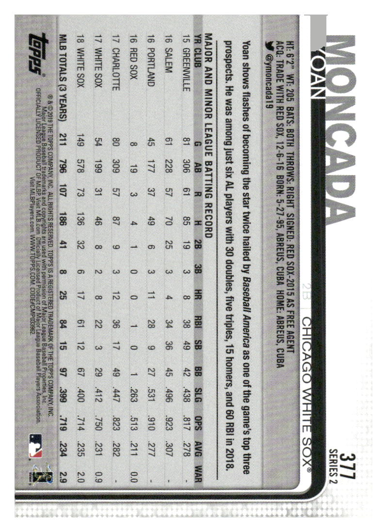 2019 Topps #377a Yoan Moncada