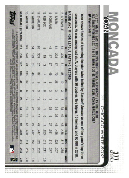 2019 Topps #377a Yoan Moncada