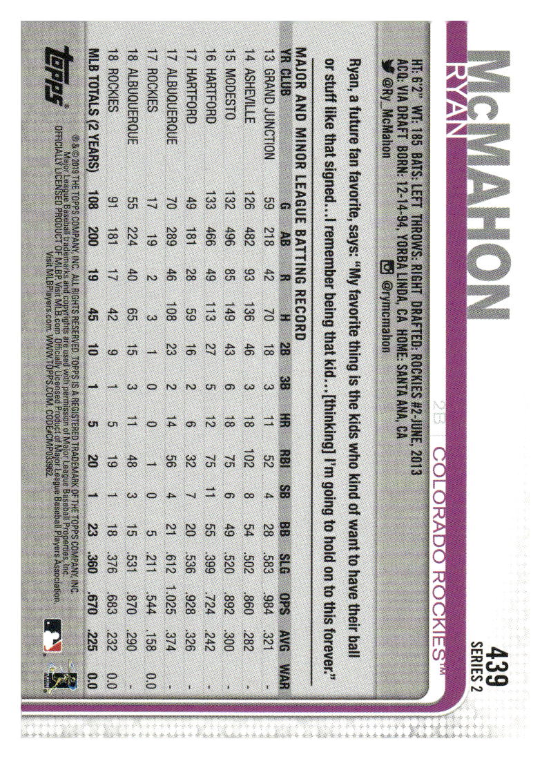 2019 Topps #439 Ryan McMahon