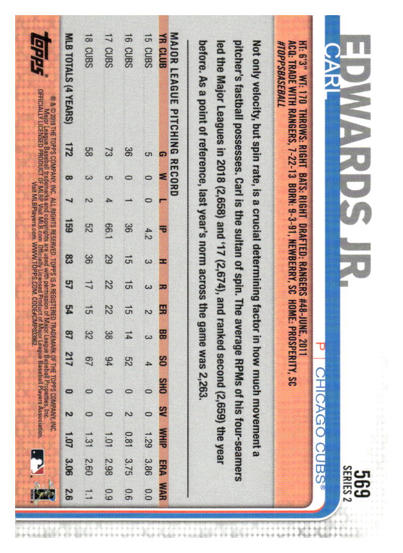 2019 Topps #569 Carl Edwards Jr. Advanced Stat #/150