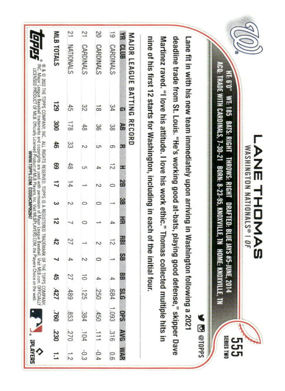 2022 Topps Washington Nationals #WAS-13 Lane Thomas