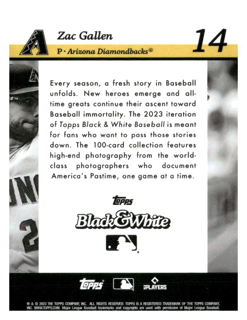 2023 Topps Black & White #14 Zac Gallen Color Photo Negative #/99