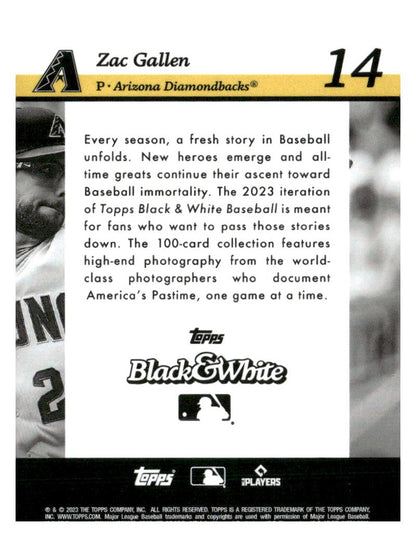 2023 Topps Black & White #14 Zac Gallen Color Photo Negative #/99