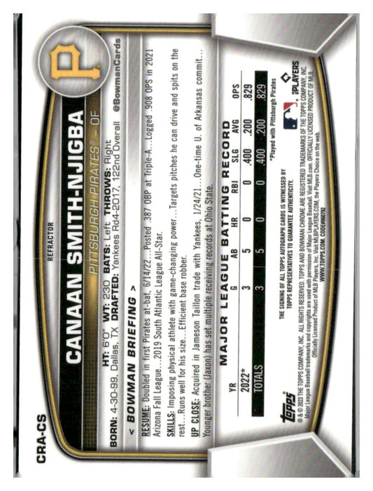 2023 Bowman #CRA-CS Canaan Smith-Njigba Chrome Rookie Autographs Refractor #/499