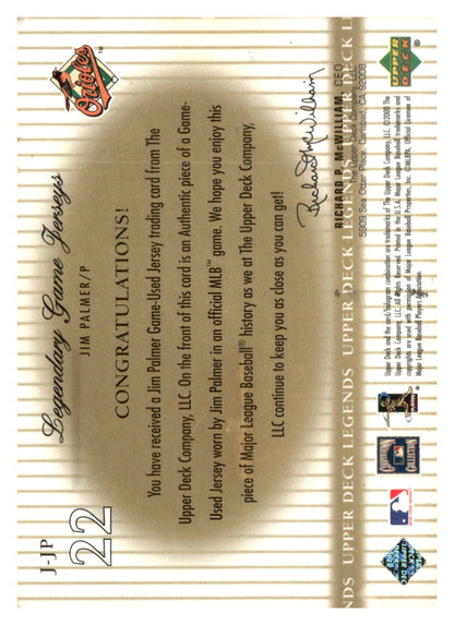 2000 Upper Deck Legends #J-JP Jim Palmer Legendary Game Jerseys