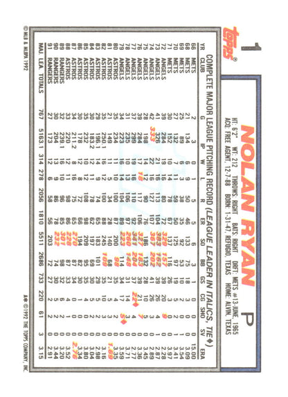 1992 Topps #1 Nolan Ryan