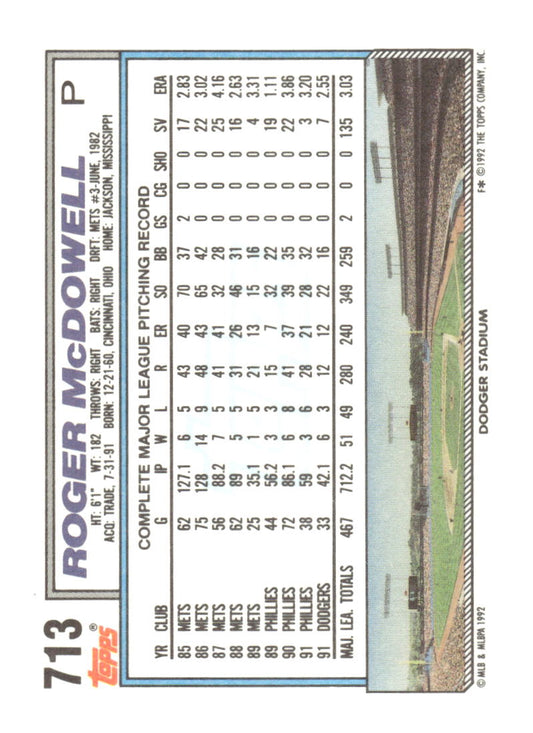 1992 Topps #713 Roger McDowell Gold
