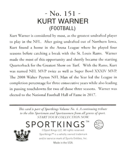 2023 Sportkings Volume 4 #151 Kurt Warner Mini