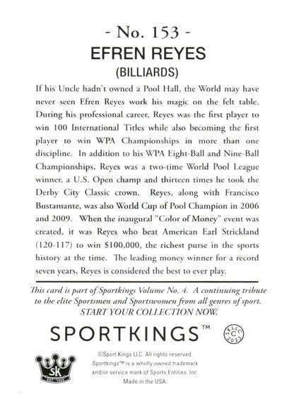 2023 Sportkings Volume 4 #153 Efren Reyes #153 Silver