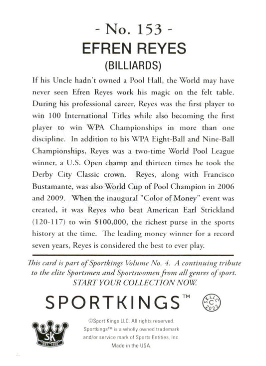 2023 Sportkings Volume 4 #153 Efren Reyes #153 Silver