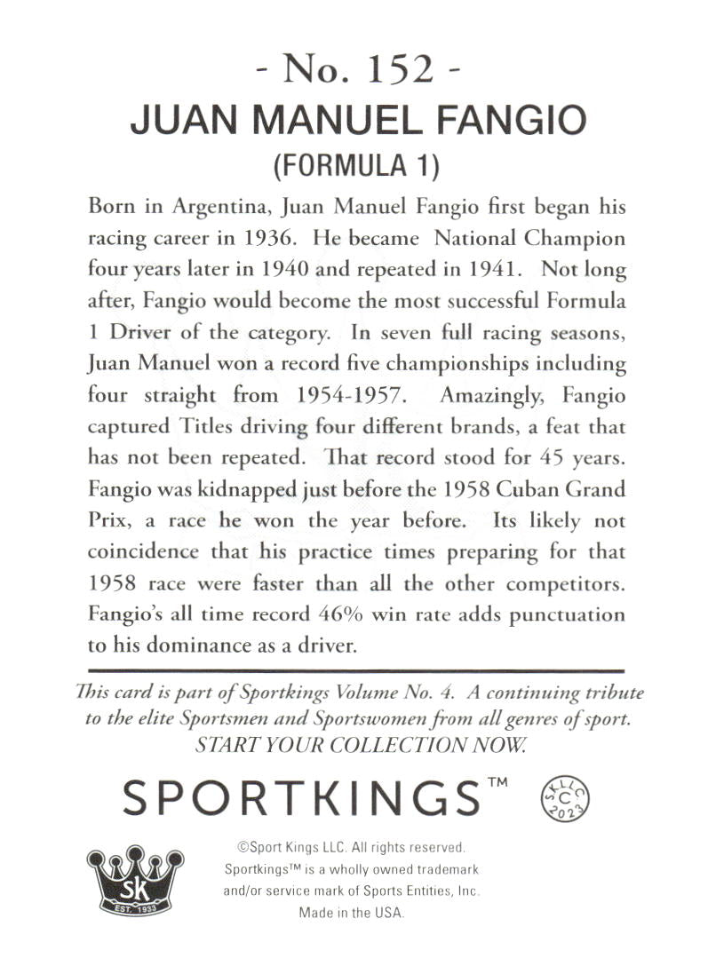 2023 Sportkings Volume 4 #152 Juan Manuel Fangio