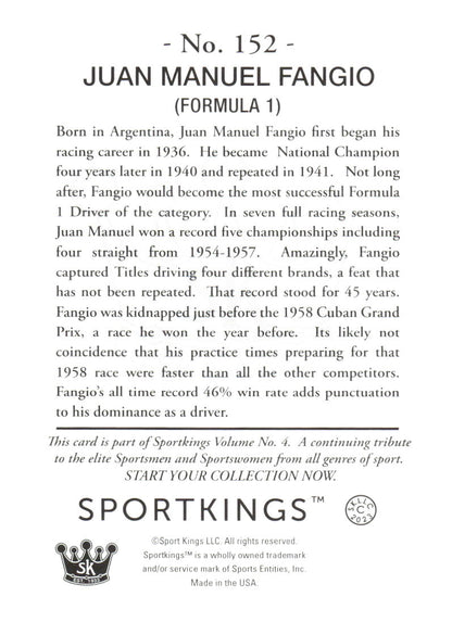 2023 Sportkings Volume 4 #152 Juan Manuel Fangio