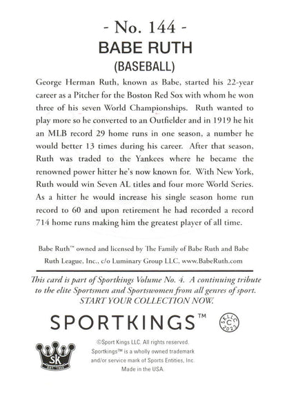 2023 Sportkings Volume 4 #144b Babe Ruth