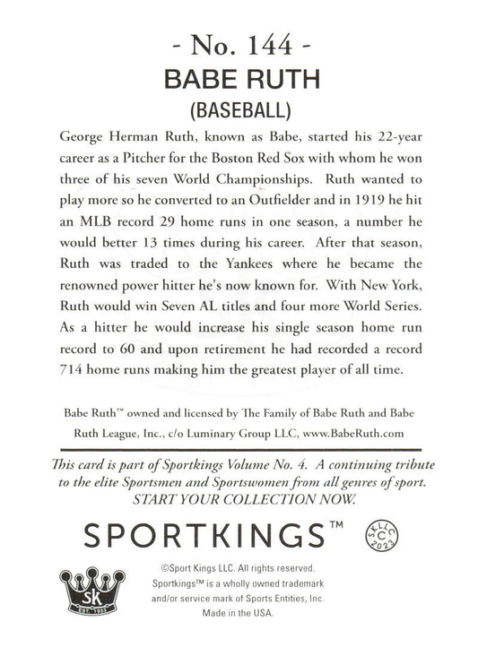 2023 Sportkings Volume 4 #144b Babe Ruth