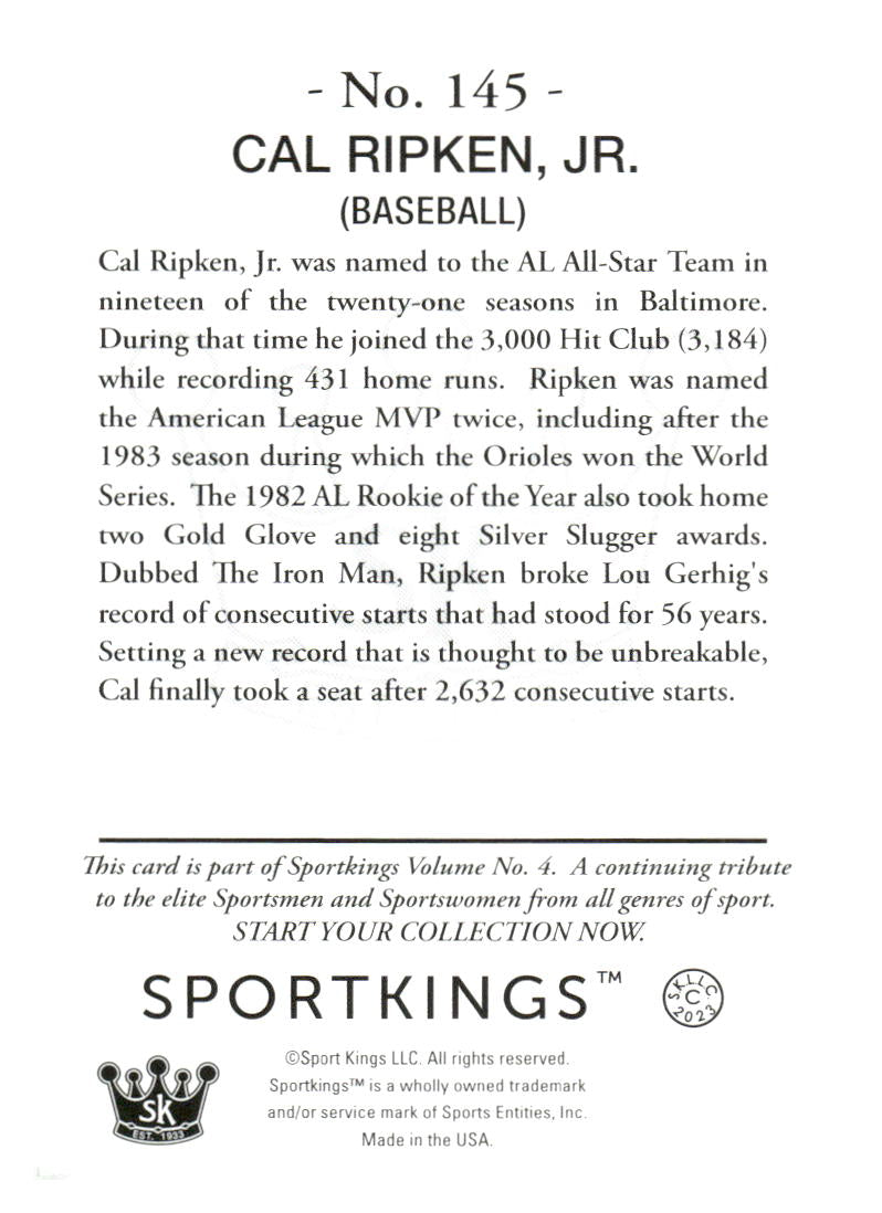 2023 Sportkings Volume 4 #145 Cal Ripken Jr. Silver