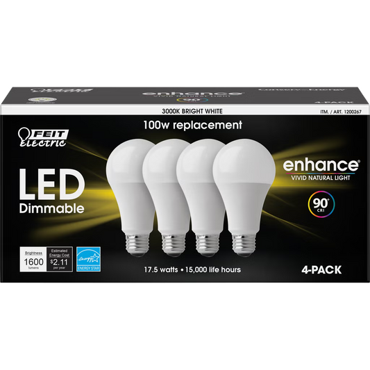 Feit Electric 17.5W Dimmable LED Bulbs, Selectable White, 4-Pack