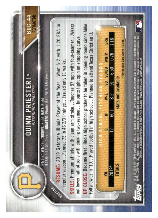 2019 Bowman Draft #BDC-44 Quinn Priester Chrome