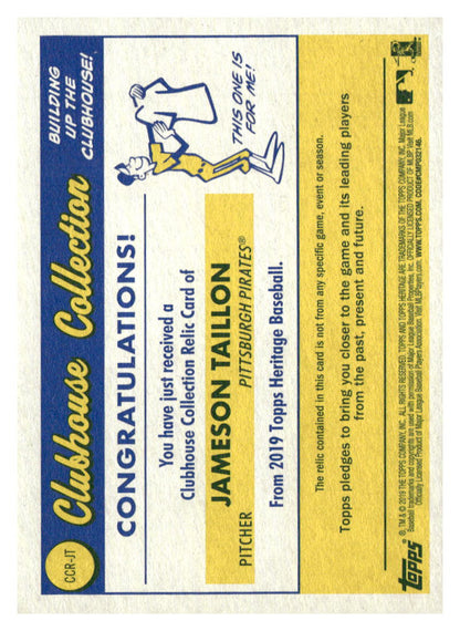 2019 Topps Heritage #CCR-JT Jameson Taillon Clubhouse Collection Relics