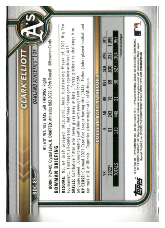 2022 Bowman Draft Sapphire Edition #BDC-85 Clark Elliott