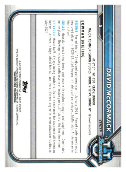 2021-22 Bowman University #5 David McCormack Refractor