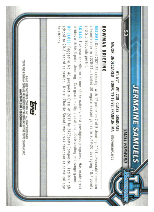2021-22 Bowman University #53 Jermaine Samuels Pink