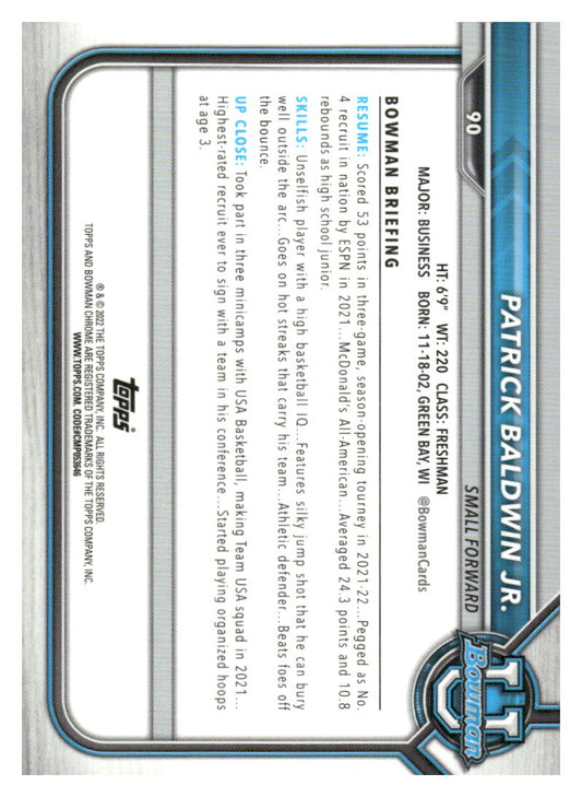 2021-22 Bowman University #90 Patrick Baldwin Jr. Pink