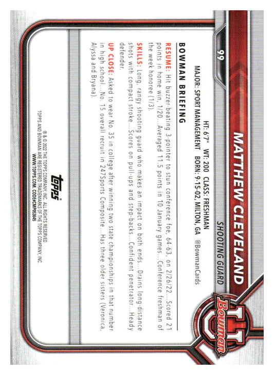 2021-22 Bowman University #99 Matthew Cleveland
