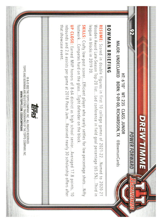 2021-22 Bowman University #92 Drew Timme