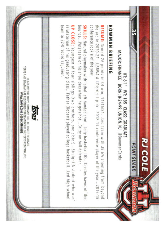 2021-22 Bowman University #35 RJ Cole
