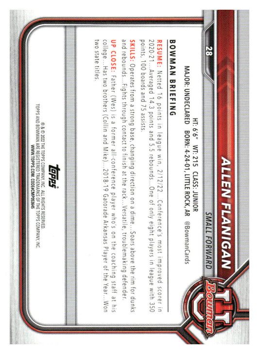 2021-22 Bowman University #28 Allen Flanigan