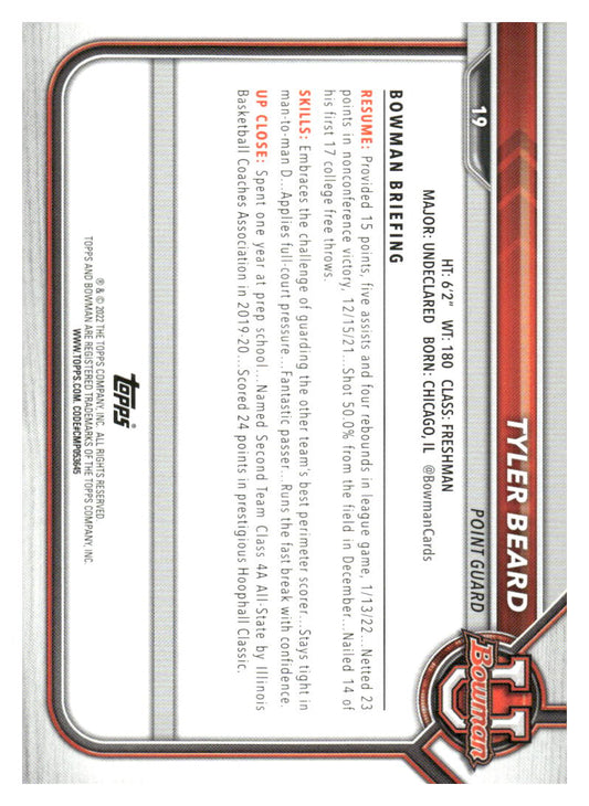 2021-22 Bowman University #19 Tyler Beard